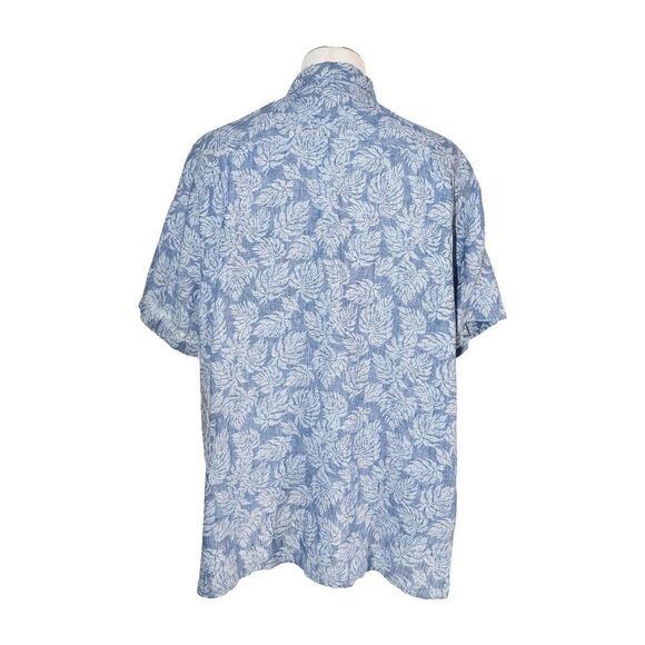 NWT Outerknown Blue Linen Leaf Print Shirt Size XXL 100% Linen Resort Coastal - Picture 3 of 7